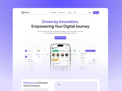Genie - App Builder Landing Page [About] about about page about us about us page app builder builder code coder dev tool developer developer tool flutterflow genai it no code tools saas web web design website website design