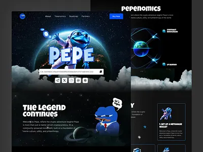 Meme Coin - Landing Page Design coinmarketcap crypto cryptocurrency defi degen design exchange landing page marketcap meme chain meme coin meme coin website pepe token trend ui uidesign website