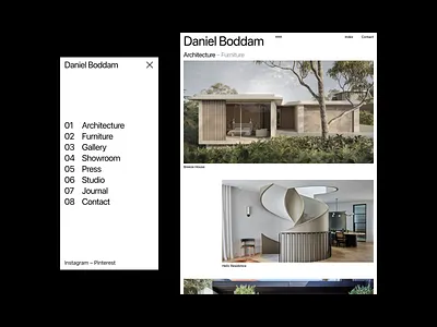 Website for Architect & Furniture Designer – Tablet and Mobile adoptive architect branding clean gallery grid layout minimal mobile portfolio responsive tablet typography ui ui design ux ux design web web design website