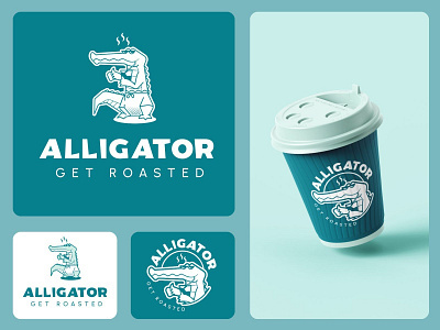 ALLIGATOR GET ROASTED - ANIMAL MASCOT LOGO alligator animal logo branding coffee shop graphic design illustration logo mascot logo