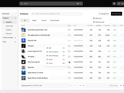 Inventory Management Table UI – Axel Market dashboard ecommerce inventory tabel ui ux