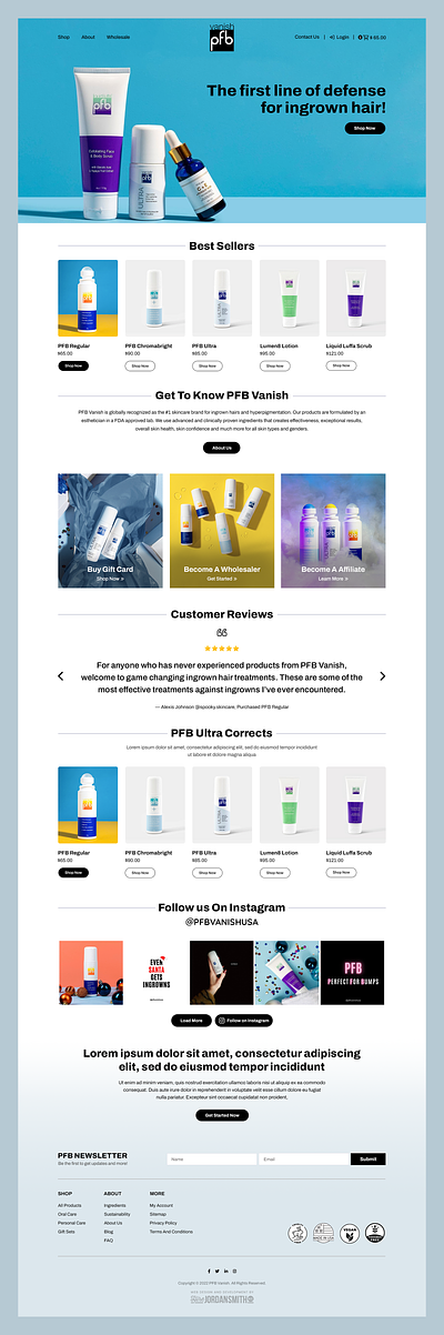 PFB Vanish // Web Design e commerce ecommerce web design hair retail product retail web design skin skincare wellness