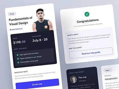 Course Components card components course learning mobile modal success