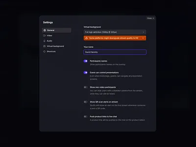 Restream settings design interface ui user experience user interface ux
