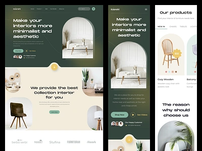 Koorshi - Interior Landing Page clean design detail elegant furniture gradient green hero interior la landing page ui website