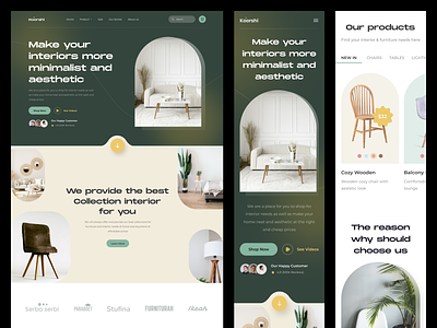 Koorshi - Interior Landing Page clean design detail elegant furniture gradient green hero interior la landing page ui website