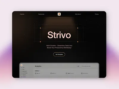 Strivo – Landing Page Design branding creativedesign darktheme design designidea designinspiration herosection landingpage minimaldesign moderndesign product trending ui uiux website