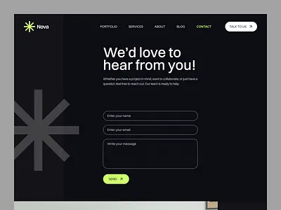Nova - Contact Us Page agency contact us dark mode design desktop landing page map message nova office our contact ui ui design ux website