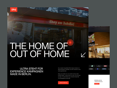 Ultra OOH - Home Page agency agency website ambient berlin clean dark red website dark website grid guerilla marketing home page marketing marketing agency marketing website media minimal portfolio website typography ui design uidesign video animation