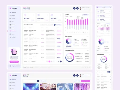 Ventixe Financial & Galery Page - Event Management Dashboard budget tracking clean interface dashboard ui event dashboard event gallery event planner figma design figma template financial page gallery page media ui mobile ui ui inspiration ui showcase ui trends uiux design ux flow ux inspiration