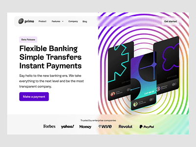 primo: genz banking payments webflow design banking colorful design finance genz identity landing page minimal modern page payments saas ui uxui web webflow webflow design webflow saas webpage website