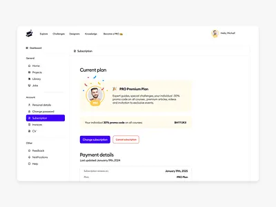 Square One • Subscription apply cancel dashboard design illustration menu panel plans pricing side subscription ui ux website