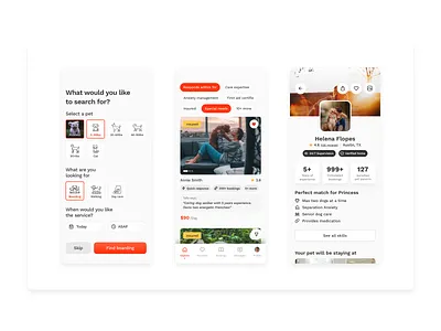 Tails • Landing Screens app card care choose detail filters handmade icons landing menu mobile pet pets profile ui user ux
