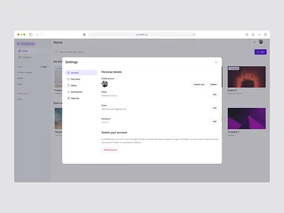 Profile settings edit light mode modal preferences product design profile saas settings