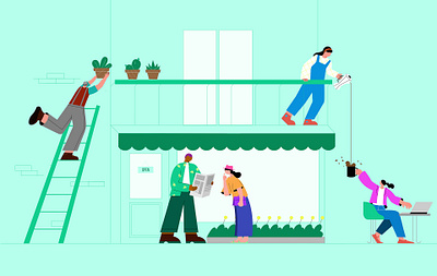 Outside. 2d art branding coffee creative flat house plant travel ui vector work