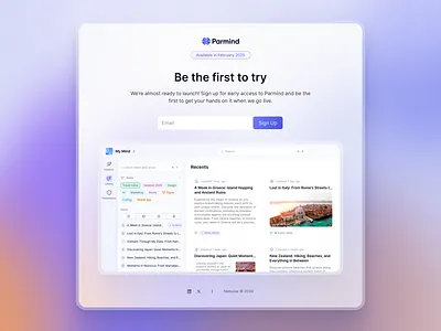 Waitlist Page for Parmind app design clean design design landing page minimalist product design signup form ui design waitlist web design