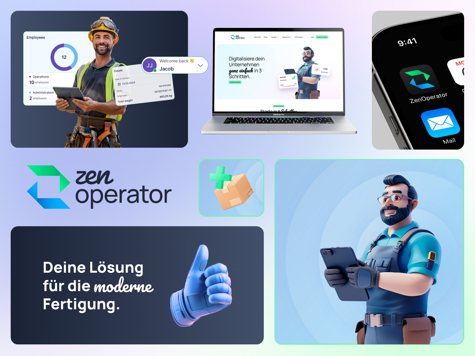 360° Branding - ZenOperator branding company corporate design erp graphic icon illustration logo management platform production typography ui ux webdesign webflow