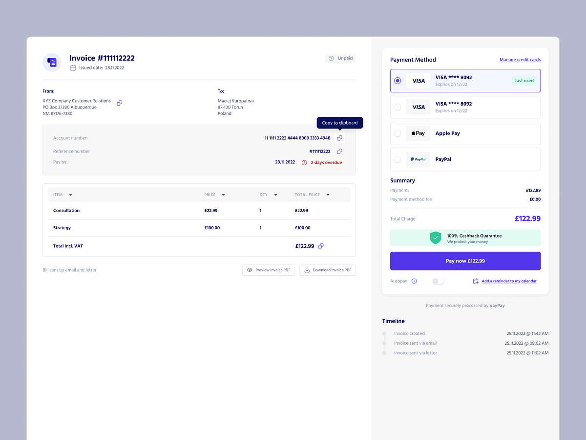 Mobile tool for paying invoices by Maciej Kuropatwa on Dribbble