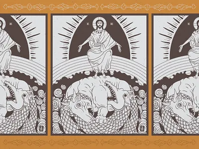 Icon Style Illustration art behemoth engraving etching icon illustration jesus christ leviathan monsters orthodox iconography saint symbolism william blake