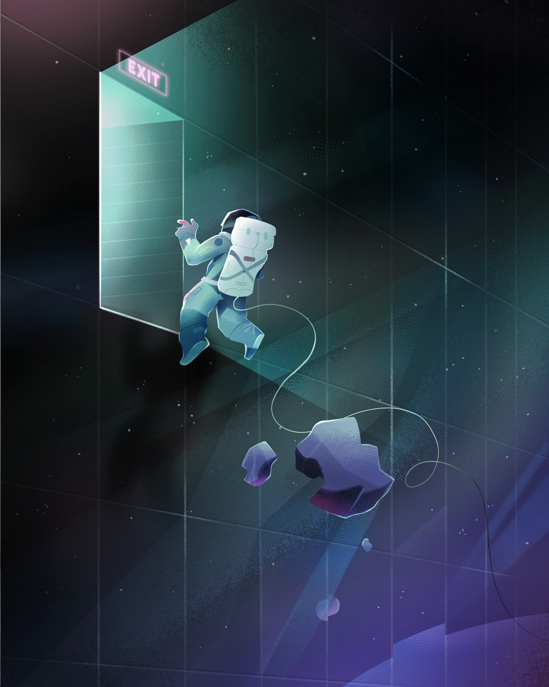 The last door art direction cosmonaut cosmos dimension door exit galaxy gravity illustration interstellar multiverse science fiction space space travel stars travel