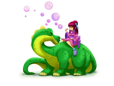 BUBBLES adobe adobe illustrator brush bubbles dinosaur hair illustration kimono paint photoshop pink