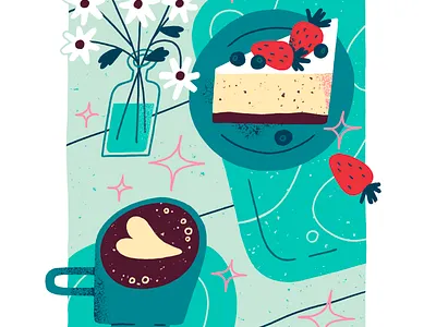 Coffee and Cake Illustration cafe cake coffee flowers illustration