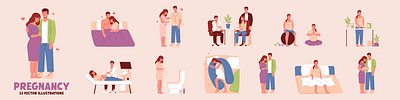 Pregnancy Vector Set. Illustration Bundle baby concept family love man marriage pregnancy pregnancy vector pregnant set vector woman
