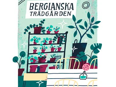 Bergianska Trädgården Illustration cafe flowers illustration interior plants potted plants table