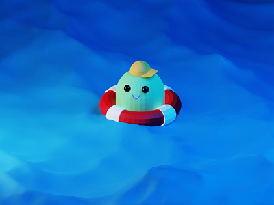 Lost in the ocean 3d blender character cute illustration low poly ocean water