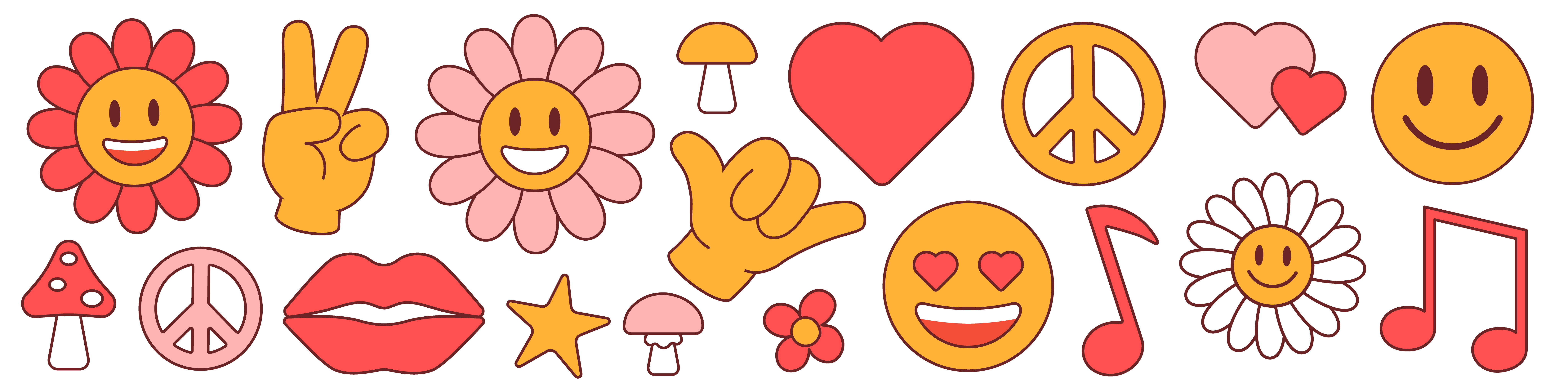 Hippie icon set. acid flower hippie icon mushroom sticker vector y2k