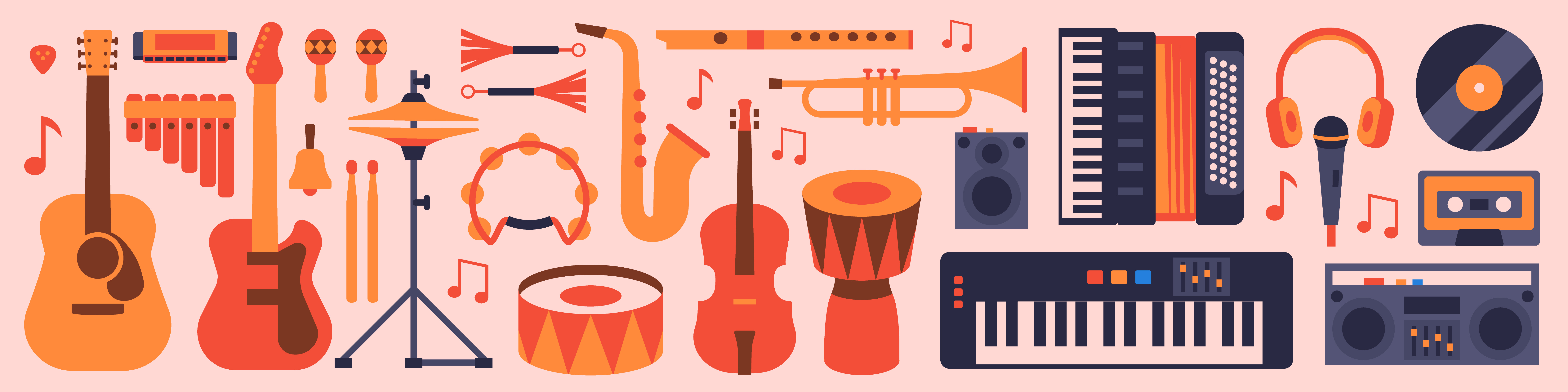 Music Instruments set. Music drum guitar instruments music musical sax set violin