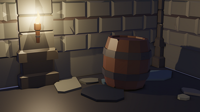 Modular dungeon barrel and torch 3d 3d model modular dungeon