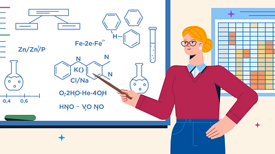 Teacher in chemistry class animated graphics animation chemistry class computer education explainer video learning motion graphics school students teacher university