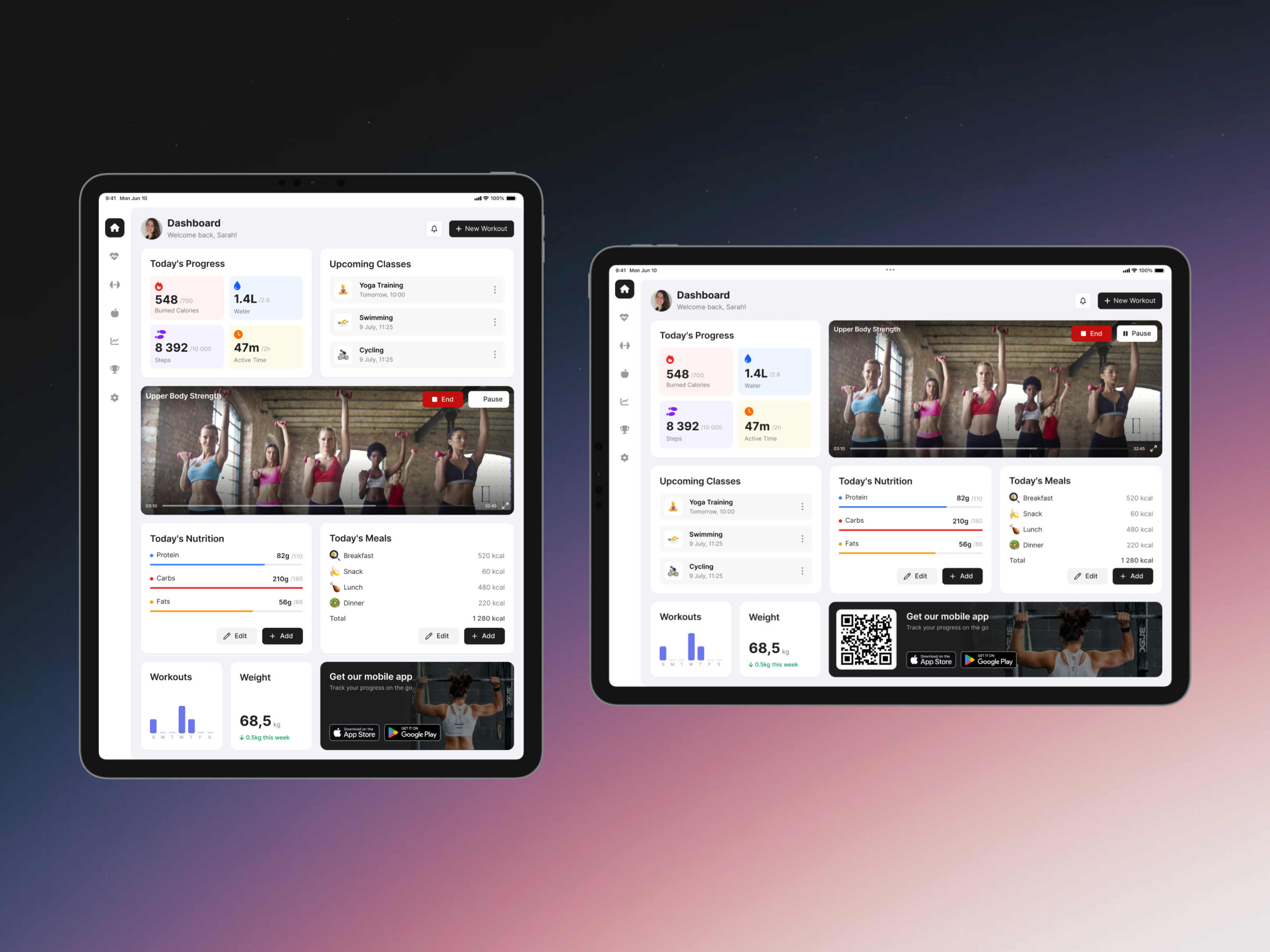 Modular Bento-Style Dashboard for iPad (IOS) Fitness App 2025 adaptives appdesign dailyui fitness gym ios productdesign sport trends trendydesign ui ux web