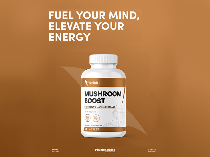 Designs That Captivate, Inspire & Convert! 💥 | Pixels Studio branding design energy fuel graphic design illustration label label design lions mane logo mind mockup mushroom boost packaging packaging design pixelsstudio product packaging supplement supplement label design yunutri