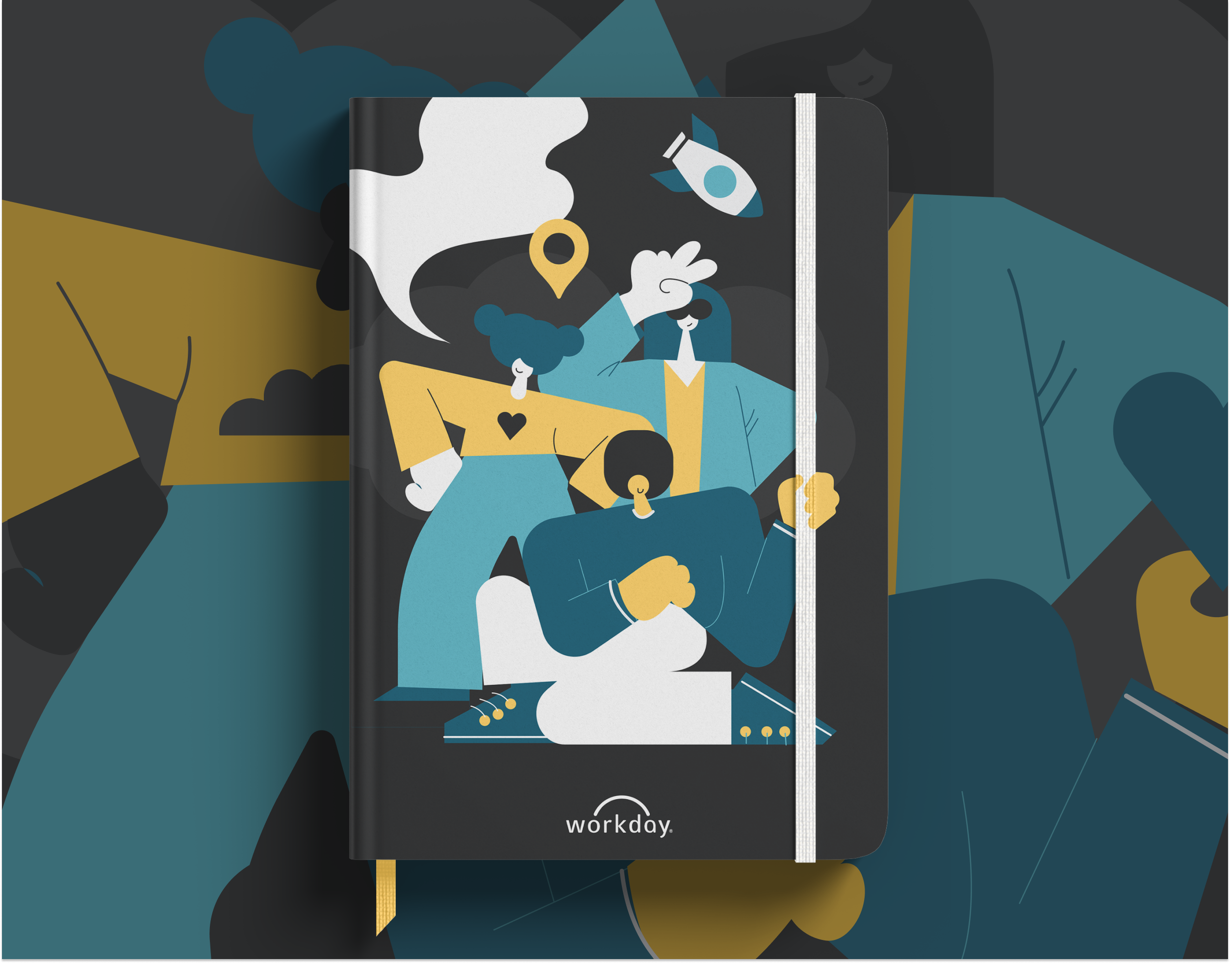 Workday: Visual Style, Illustrations, Corporate Swag art artwork backpack branding business illustration character character design corporate souvenirs design graphic design illustration mug swag tshirts