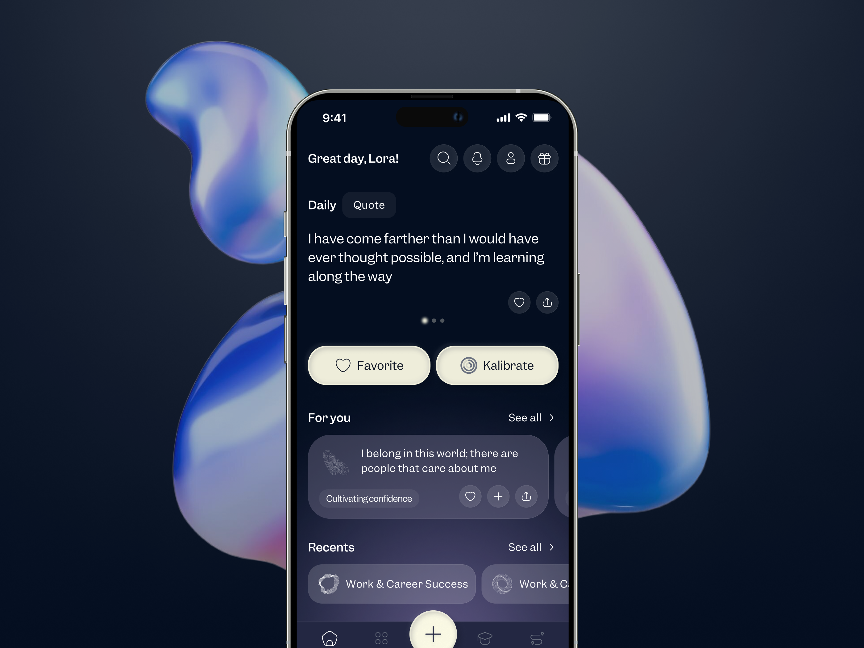 Kalibrate — Affirmations & Mindfulness App UI affirmation mobile mobile app mood tracking wellness