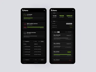 Filecoin storage dashboard - Mobile blockchain concept crypto dashboard earnings filecoin mobile app mobile ui responsive storage table responsive ui user rewards web3