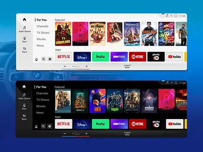 TiVo Automotive UX • light and dark mode app auto auto hmi automotive bmw design system entertainment movies tivo tv ui user centered design ux