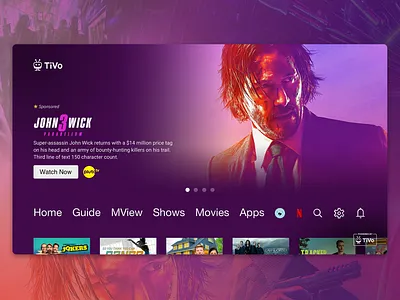 TiVo / Mobi TV branding john wick keanu motion graphics tv tvui ui user experience ux