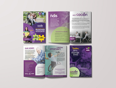 COMPANY PROFILE DESIGN accessibleliving booklet brochuredesign catalogue company profile corporatebrochure disabilitycare franchisemarketing graphicdesign healthcaresupport inclusivecare marketingmaterials printdesign purpletheme supportservices