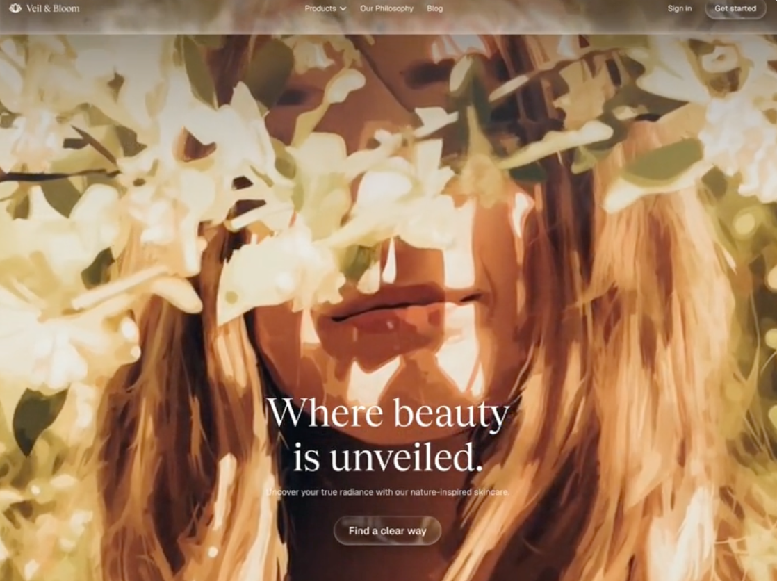 Beauty Startup Landing Page beauty branding hero jitter landing makeover makeup minimal motion graphics photography portrait typography ui