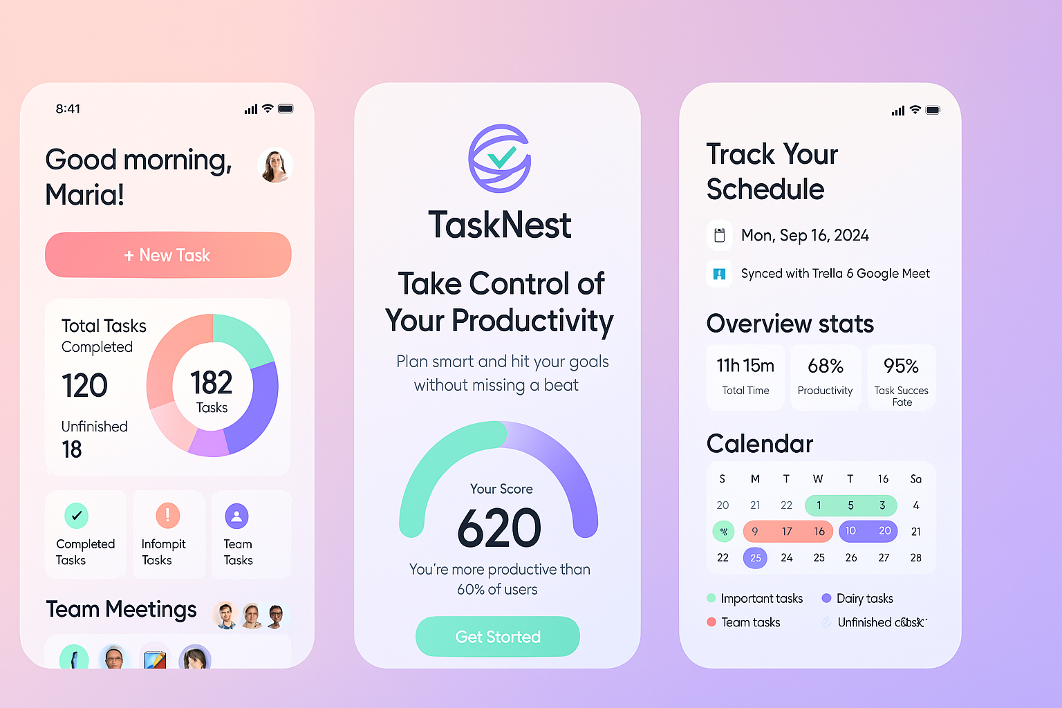 TaskNest | Mobile App UI/UX, Branding, Product Design application design branding design graphic design logo management app mobile mobile app mobile design modern design pastel productivity scheduling ui ui ux user experience user interface