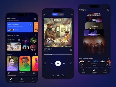 Museme - Audio streaming provider app design app appdesign darkmode design figma interface mobile mobiledesign music ui ux uxui