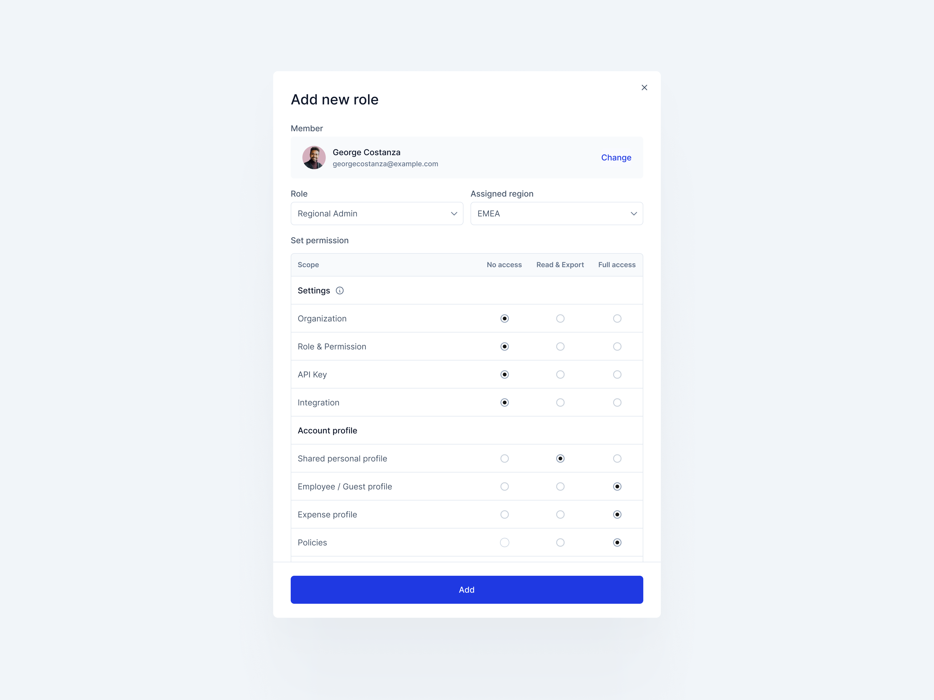 Side panel - Role & Permission settings clean light permission role side panel ui