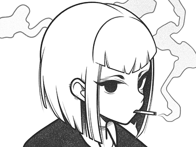 details / cigarette black and white cartoon character character design cigarette comic drawing girl illustration line minimal monochrome procreate simple