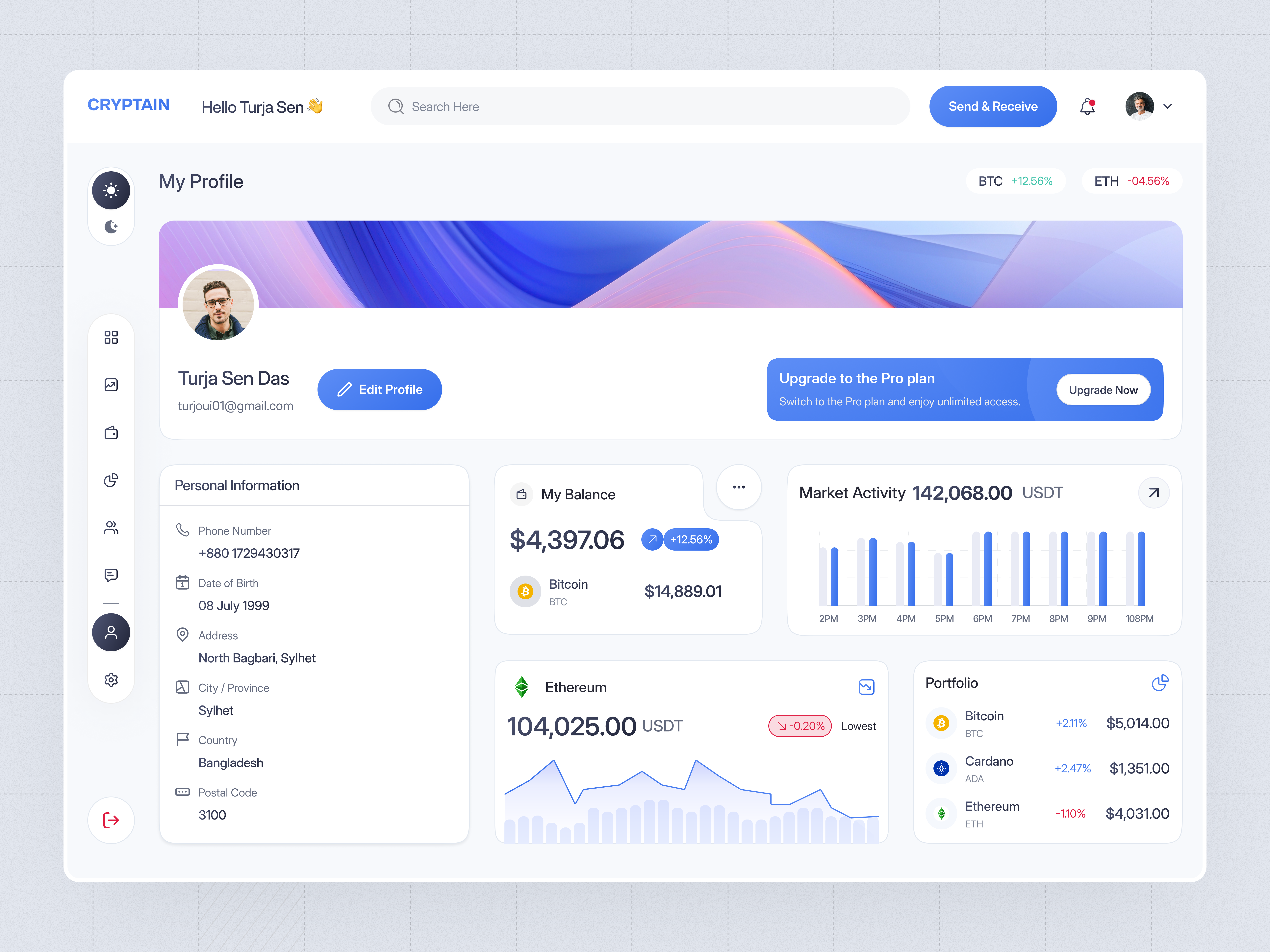 Cryptain Webapp Profile analytics banking dashboard bitcoin charts coins crypto crypto dashboard cryptocurrency darkmode dashboard design ecommerce dashboard ethereum platform ui sales stats trading turjadesign ui web3 dashboard webapp design