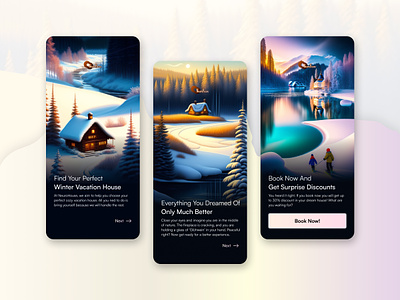 NeuroHouse I Vacation House Finder ai branding clean color design find home illustration image logo minimal mobile mobile design onboarding photo ui user interface ux vacation winter
