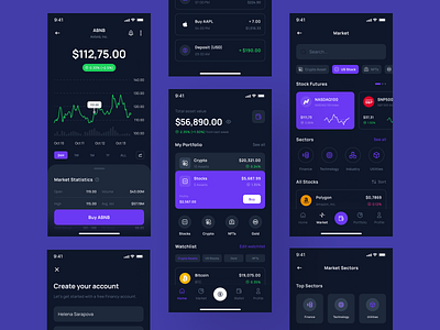 Finline - Investment & Finance App UI Kit crypto dark mode design finance financial fintech gold graphic design mobile nft payment stock ui ui kit ui8 uidesign uikit unpixel ux wallet