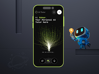 AI Tutor – Your Personal Learning Companion Mobile App ai chatbot ai prowered app ai tutor artifical intelligence chat interface dark app ui edtech futuristic design idealrahi interactive ui learning app minimal ui mobile app ui modern ui neural network sci fi aesthetics smart learning tech innovation ux ui design voice assistant